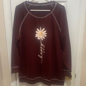 BloomChic Maroon Long Sleeve Tee with Daisy Graphic